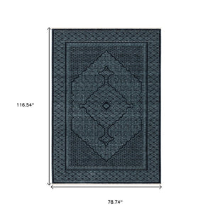 HomeRoots 5' Blue and Teal Medallion Area Rug with Trendy Fringe - Stain and Fade Resistant for Everyday Use 7' X 10' 574995