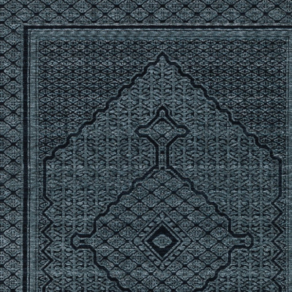 HomeRoots 5' Blue and Teal Medallion Area Rug with Trendy Fringe - Stain and Fade Resistant for Everyday Use 8' X 11' 574996