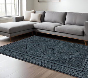 HomeRoots 5' Blue and Teal Medallion Area Rug with Trendy Fringe - Stain and Fade Resistant for Everyday Use 8' X 11' 574996