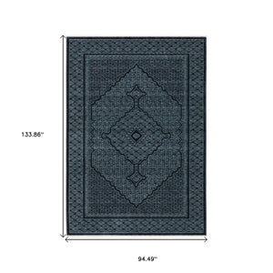 HomeRoots 5' Blue and Teal Medallion Area Rug with Trendy Fringe - Stain and Fade Resistant for Everyday Use 8' X 11' 574996