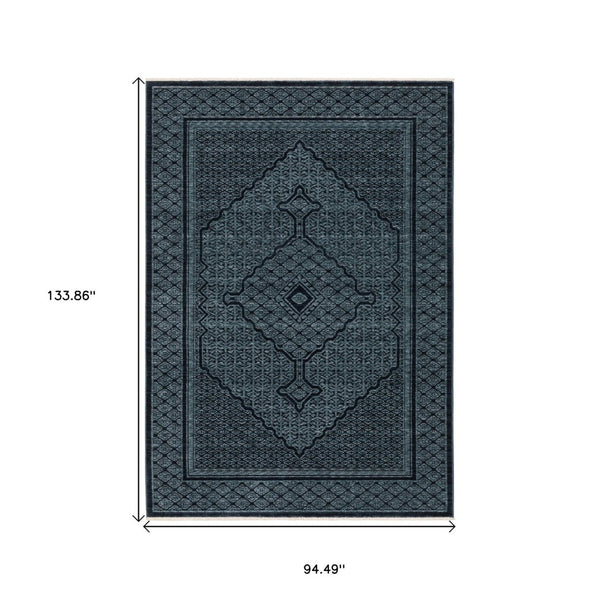 HomeRoots 5' Blue and Teal Medallion Area Rug with Trendy Fringe - Stain and Fade Resistant for Everyday Use 8' X 11' 574996