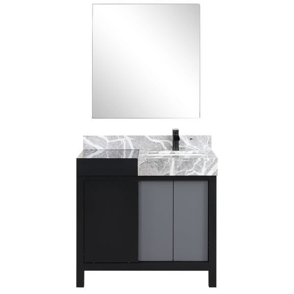 English Elm Black And Grey 36-Inch Bath Vanity Set With Castle Grey Marble Top, Matte Faucet, And Mirror Included B2731S01349