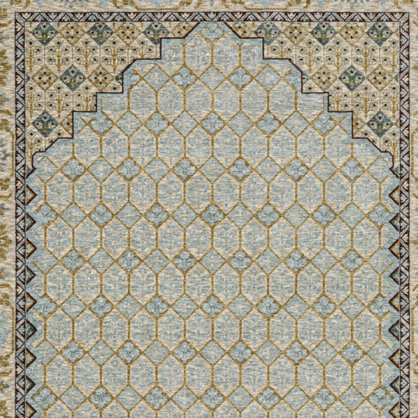 HomeRoots 5' Gold Oriental Area Rug with Elegant Fringed Edges - Durable, Stain-Resistant, Timeless Design 5' X 8' 574997