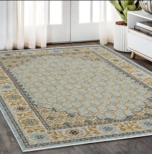 HomeRoots 5' Gold Oriental Area Rug with Elegant Fringed Edges - Durable, Stain-Resistant, Timeless Design 5' X 8' 574997