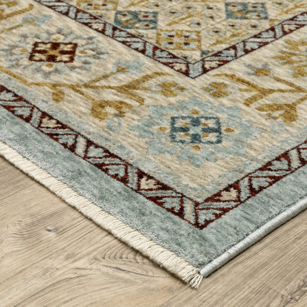 HomeRoots 5' Gold Oriental Area Rug with Elegant Fringed Edges - Durable, Stain-Resistant, Timeless Design 5' X 8' 574997
