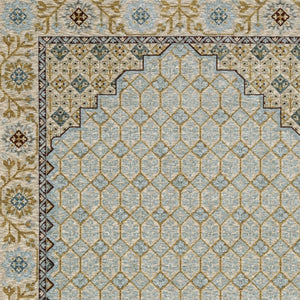 HomeRoots 5' Gold Oriental Area Rug with Elegant Fringed Edges - Durable, Stain-Resistant, Timeless Design 10' X 13' 574998