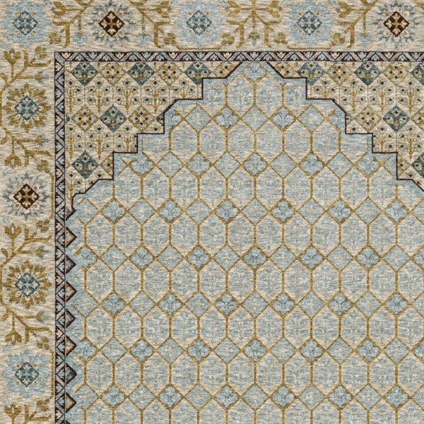 HomeRoots 5' Gold Oriental Area Rug with Elegant Fringed Edges - Durable, Stain-Resistant, Timeless Design 10' X 13' 574998