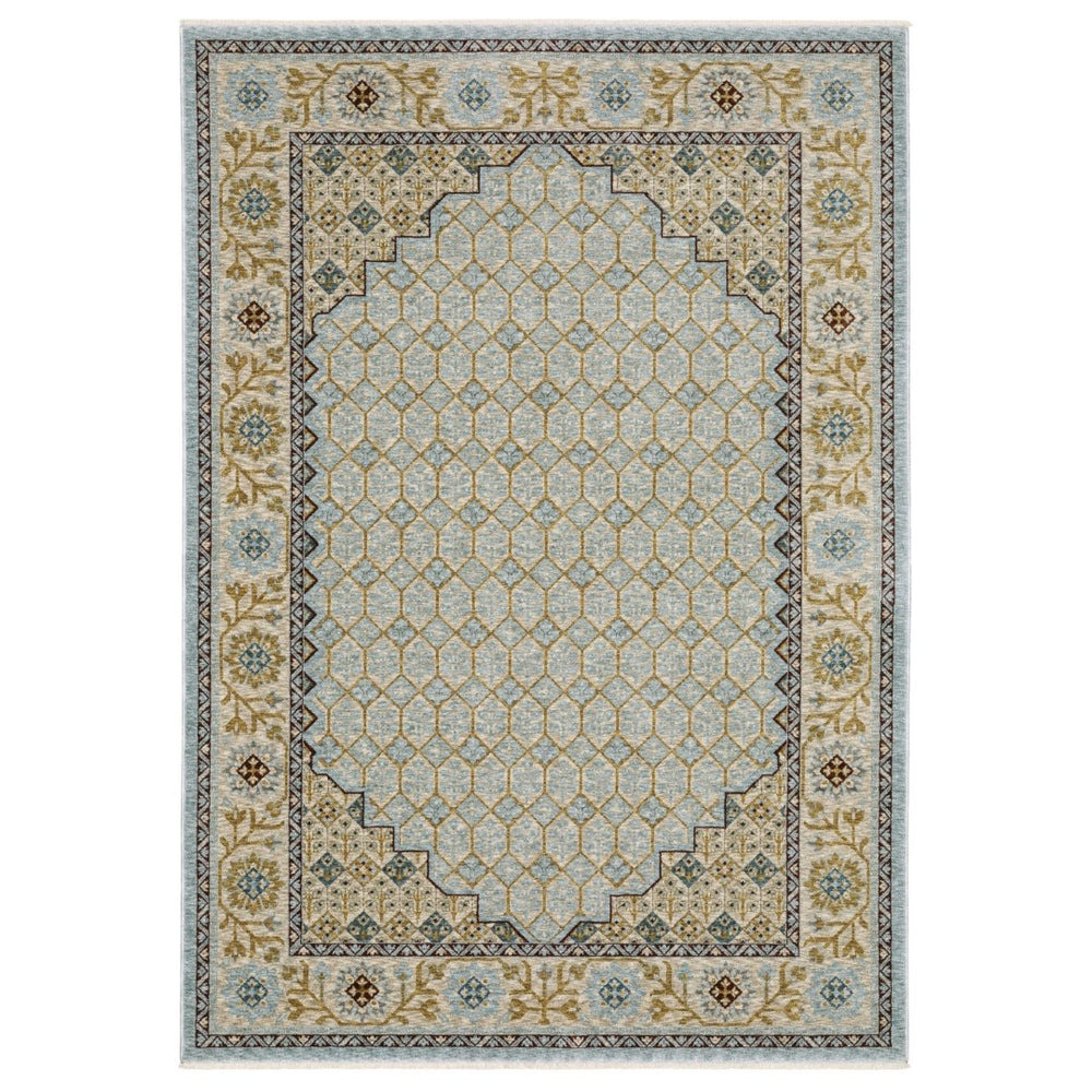 HomeRoots 5' Gold Oriental Area Rug with Elegant Fringed Edges - Durable, Stain-Resistant, Timeless Design 10' X 13' 574998
