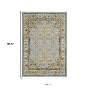 HomeRoots 5' Gold Oriental Area Rug with Elegant Fringed Edges - Durable, Stain-Resistant, Timeless Design 10' X 13' 574998