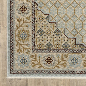 HomeRoots 5' Gold Oriental Area Rug with Elegant Fringed Edges - Durable, Stain-Resistant, Timeless Design 10' X 13' 574998