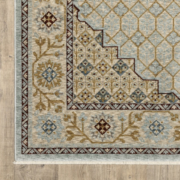 HomeRoots 5' Gold Oriental Area Rug with Elegant Fringed Edges - Durable, Stain-Resistant, Timeless Design 10' X 13' 574998