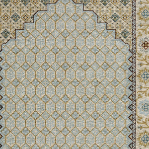 HomeRoots 5' Gold Oriental Area Rug with Elegant Fringed Edges - Durable, Stain-Resistant, Timeless Design 7' X 10' 574999