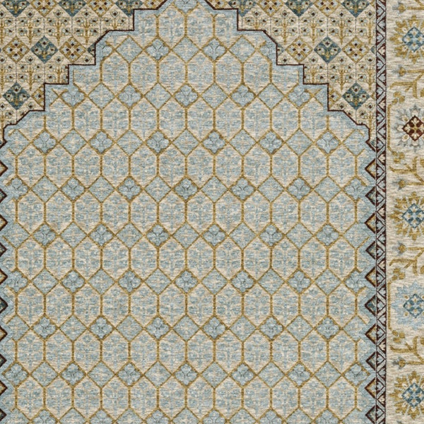 HomeRoots 5' Gold Oriental Area Rug with Elegant Fringed Edges - Durable, Stain-Resistant, Timeless Design 7' X 10' 574999