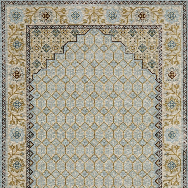 HomeRoots 5' Gold Oriental Area Rug with Elegant Fringed Edges - Durable, Stain-Resistant, Timeless Design 7' X 10' 574999