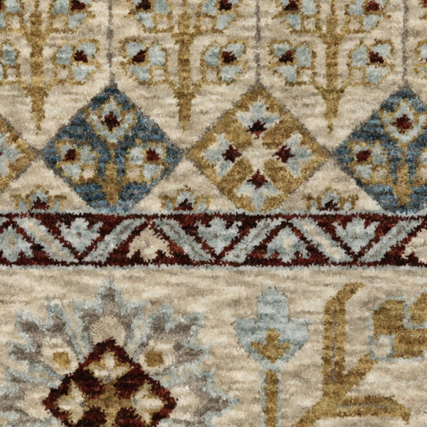 HomeRoots 5' Gold Oriental Area Rug with Elegant Fringed Edges - Durable, Stain-Resistant, Timeless Design 7' X 10' 574999