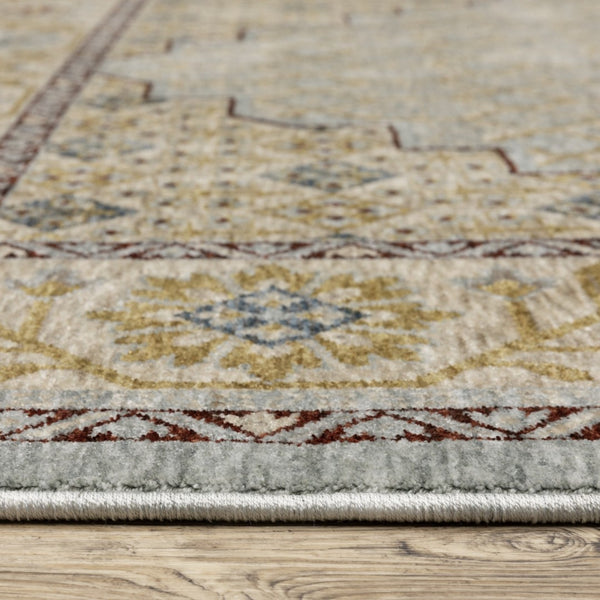 HomeRoots 5' Gold Oriental Area Rug with Elegant Fringed Edges - Durable, Stain-Resistant, Timeless Design 7' X 10' 574999