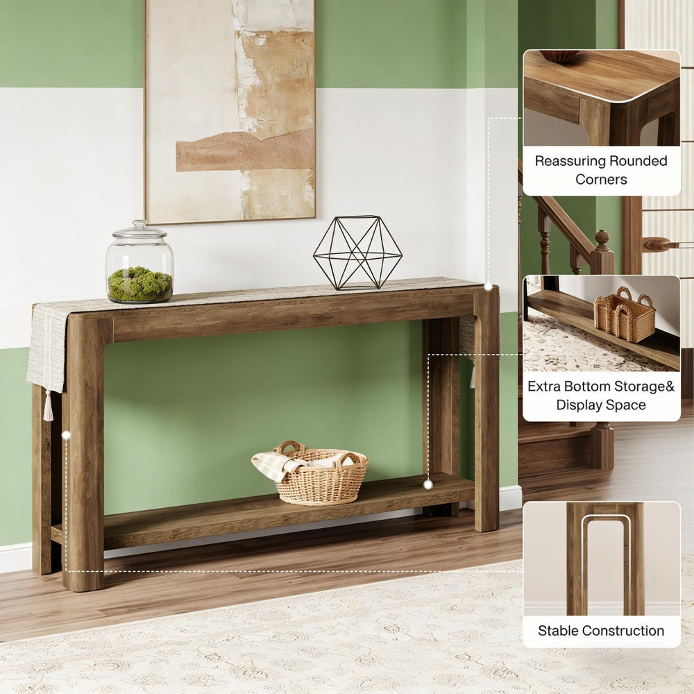 English Elm Practical Geometric Console Table with Matte Black Wood Grain Finish for Entryway or Sofa T3971P450538