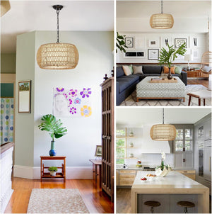 English Elm Rattan 5-Light Farmhouse Chandelier — Handwoven Boho Rattan & Metal Pendant Light, Height Adjustable W2738P324209