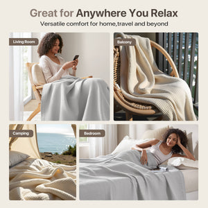 JLA Home Madison Park - Cotton Waffle Weave Blanket — Ultra-Soft, OEKO-TEX Certified, Breathable Lightweight Comfort for Home Grey BR51N-3834