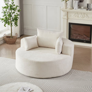 English Elm 55'l Chenille Round Sleeper Chair Fluffy Sculptural Seat for Living Room or Bedroom W834P401582