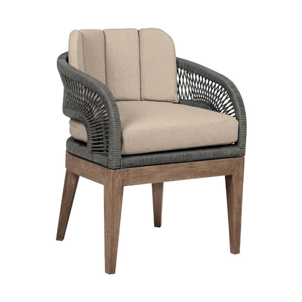 English Elm Orbit Eucalyptus Outdoor Dining Set with Rope Chairs and Olefin Cushions Seats Four B2736S00031