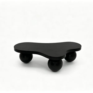 English Elm 46 Inch Cloud Shaped Coffee Table with Ash Veneer Top and Sculptural Sphere Legs Black W3935S00006