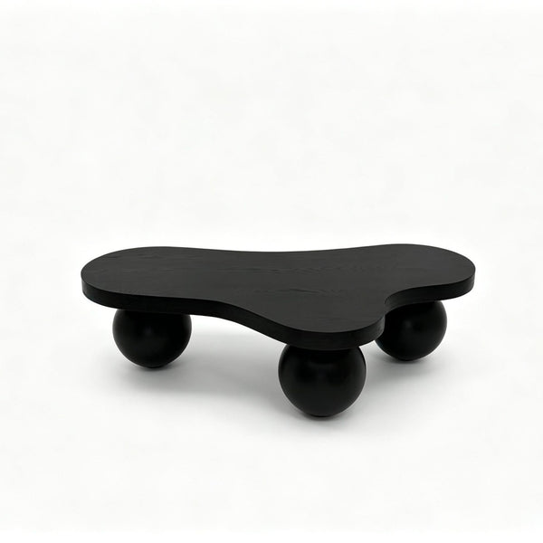 English Elm 46 Inch Cloud Shaped Coffee Table with Ash Veneer Top and Sculptural Sphere Legs Black W3935S00006