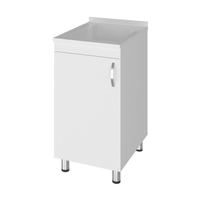 English Elm Slee White Utility Sink Cabinet with Metal Legs and Storage for Laundry Mudroom B128S00247