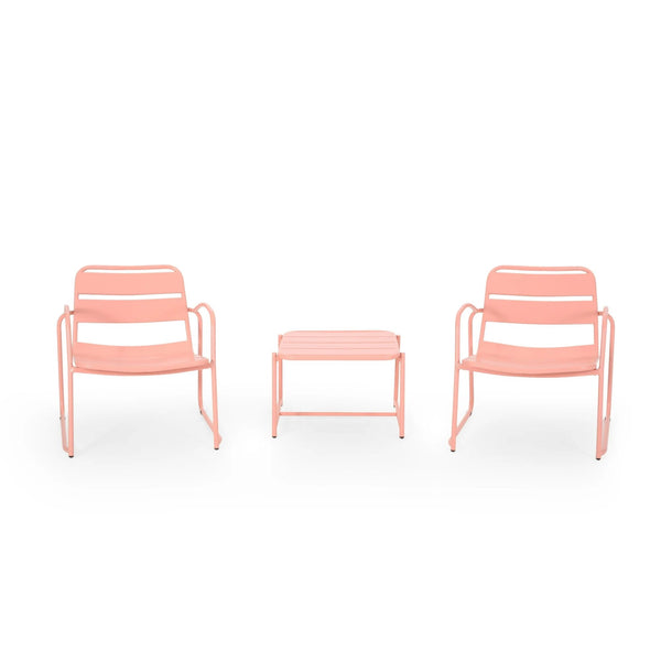 English Elm Christopher Knight Home® - CONRAD Modern Outdoor Chat Set with Powder-Coated Iron Frame, Open Slat Seats for Breezy Comfort Coral N775P250736C