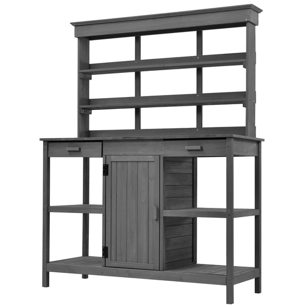 English Elm TOPMAX 66" Potting Bench Gray - Fir Wood Garden Workstation with 36" Counter, 2 Drawers, Shelves, Anti-Tip Device N717P221500E