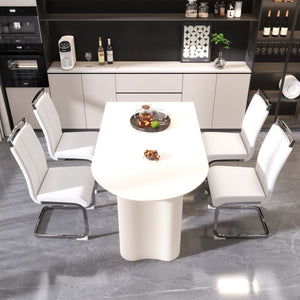 English Elm 63 Inch Cream Mdf Dining Set with Pu Chairs and Silver Metal Bases Seats Four W2189S00904