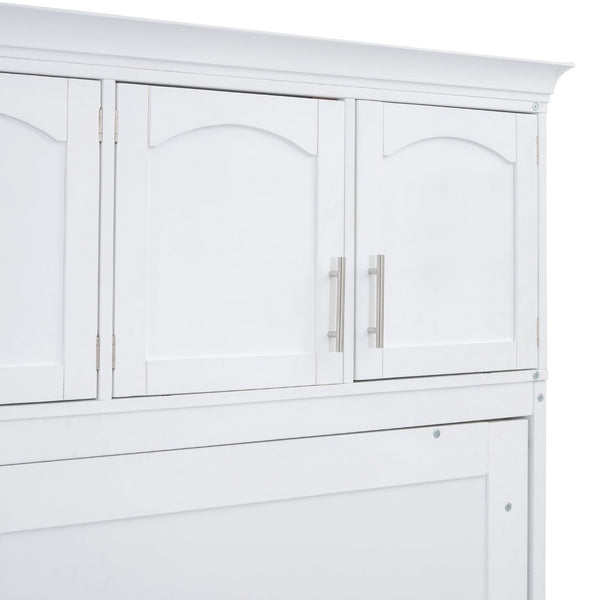 English Elm Queen Murphy Wall Bed with Top Cabinet Storage for Small Space Living White LP006665AAK-1