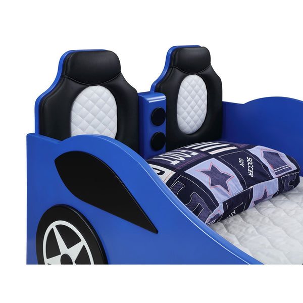 English Elm Solana Race Car Twin Bed with LED Underglow Lights, Padded Headboard & Realistic Wheels for Kids B062S01110