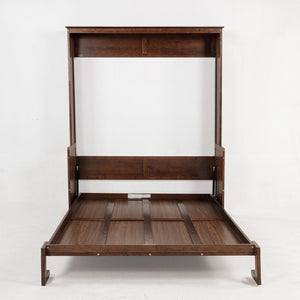 English Elm Queen Murphy Wall Bed with Integrated Desk Gas Strut Lift White Cabinet for Small Spaces Walnut W504S00226