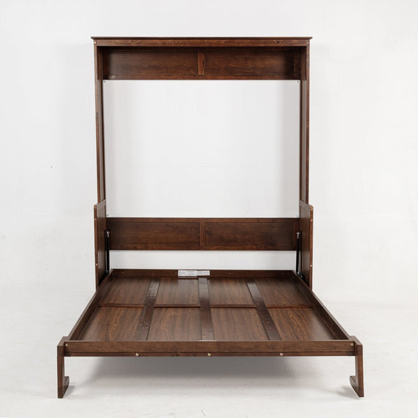 English Elm Queen Murphy Wall Bed with Integrated Desk Gas Strut Lift White Cabinet for Small Spaces Walnut W504S00226