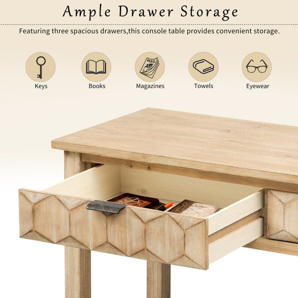English Elm U_Style 60" Modern Fir Veneer Entryway Table With Honeycomb Drawers & Solid Legs For Versatile Style N711P230811O-GIGA