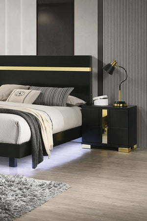 English Elm Modern Black 3-Piece Bedroom Set With Led Bed & Nightstands - Stylish, Mattress-Ready Furniture B2741S00183