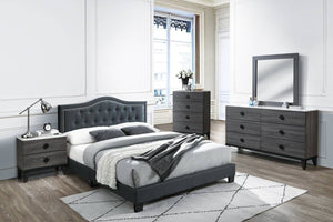 English Elm European Full Bed with Button Tufted Burlap Headboard Charcoal Upholstered Frame B011P414681