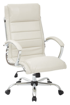 OSP Home Furnishings Executive Faux Leather Office Chair with Lumbar Support Chrome Accents and Padded Arms FL1327C-U28