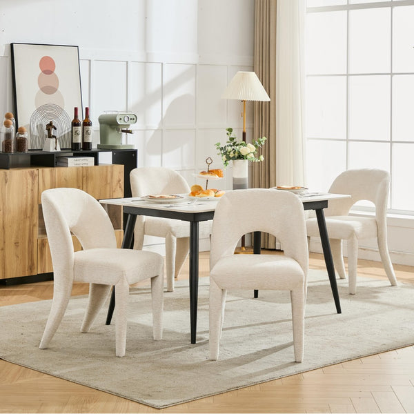 English Elm Beige Chenille Dining Chair Set of 2 with Sculptural Open Back and Iron Frame W3615P500490