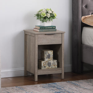 English Elm Nightstand with Drawer | 3-Tier Modern Bedside Table with Hidden Drawer, Open Shelves, Sturdy Build Gray 25.9 L x 17.1 W x 5.1 H W3151P345753