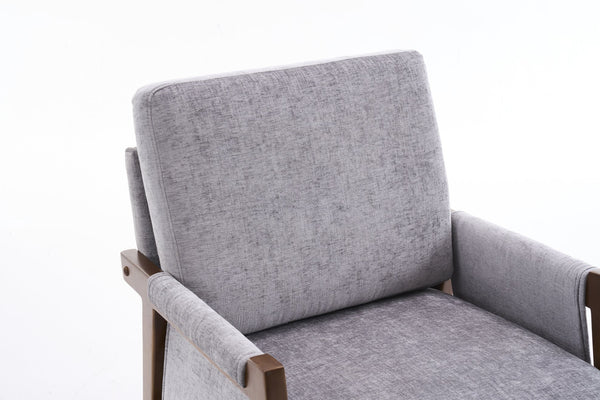 English Elm Mid-Century Solid Wood Accent Chair with Chenille Upholstery, Ergonomic Waist Support, Sturdy 300lb Capacity Gray T3903P372381