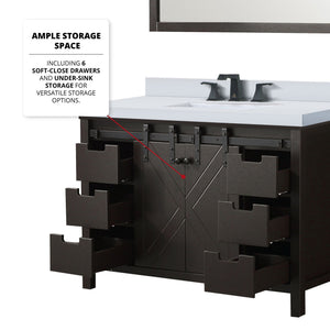 English Elm Brown 48 In. Bath Vanity Set With White Quartz Countertop, Matte Black Faucet & 44 In. Mirror B2731S01279