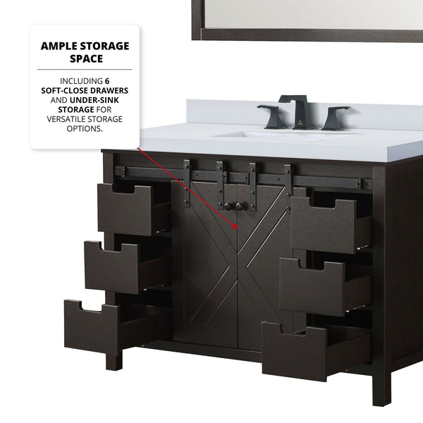 English Elm Brown 48 In. Bath Vanity Set With White Quartz Countertop, Matte Black Faucet & 44 In. Mirror B2731S01279