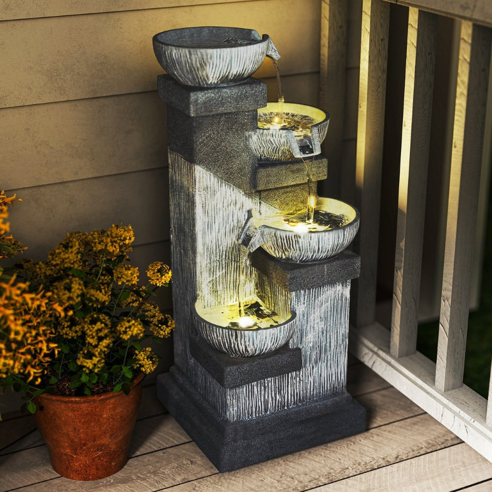 English Elm Outsunny 4-tier Resin Cascading Bowl Waterfall Fountain with Led Lights for Patio W2225P485602