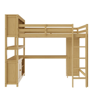 English Elm Full Size Pine Loft Bed House Frame with Slide Bookshelves and Moon Star Rails W1580S00163