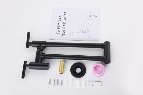 English Elm Pot Filler Wall Mount Brass Faucet with Swing Arm and Matte Black Finish for Kitchen T3177P277526
