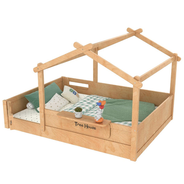 English Elm Twin Low Loft Bed Solid Pine Frame with Built-in Led Lighting and Storage Shelves Natural W1580P396333