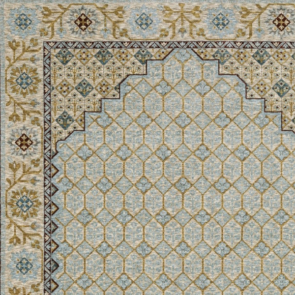 HomeRoots 5' Gold Oriental Area Rug with Elegant Fringed Edges - Durable, Stain-Resistant, Timeless Design 8' X 11' 575000