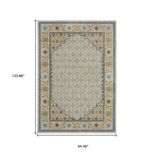 HomeRoots 5' Gold Oriental Area Rug with Elegant Fringed Edges - Durable, Stain-Resistant, Timeless Design 8' X 11' 575000